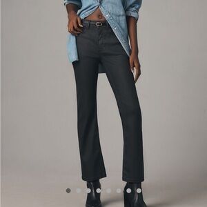 Anthropologie The Yaya Coated Mid-Rise Crop Flare Jeans 25 Black Leather